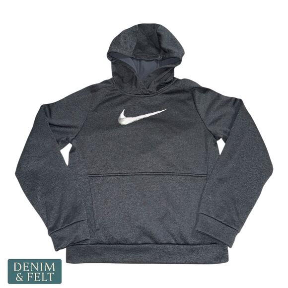 Nike Therma-Fit Kids Large Hoodie Gray Pullover Sweatshirt Swoosh Logo - Picture 1 of 5